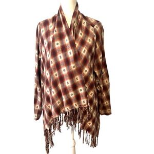 En Creme Women's Cotton Aztec Plaid Open Cardigan in Size‎ L